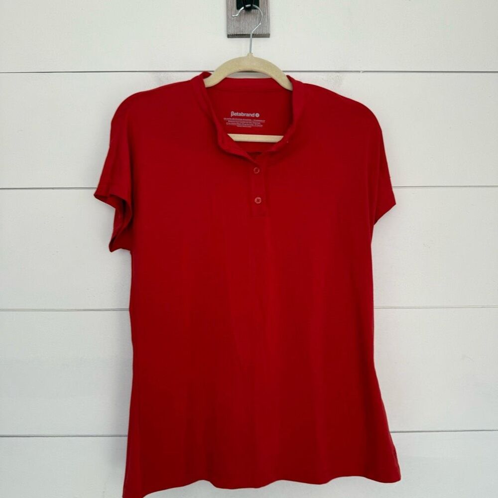 Betabrand Women’s Medium Red Short Sleeve Top Blouse Stretchy